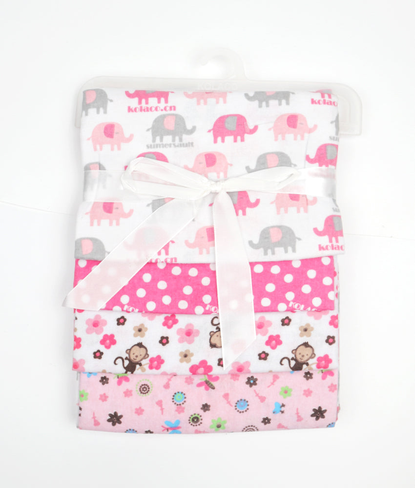 Elegant Smockers LK | Baby Receiving Blankets 04pcs - Monkey & Elephant | Sri Lanka 