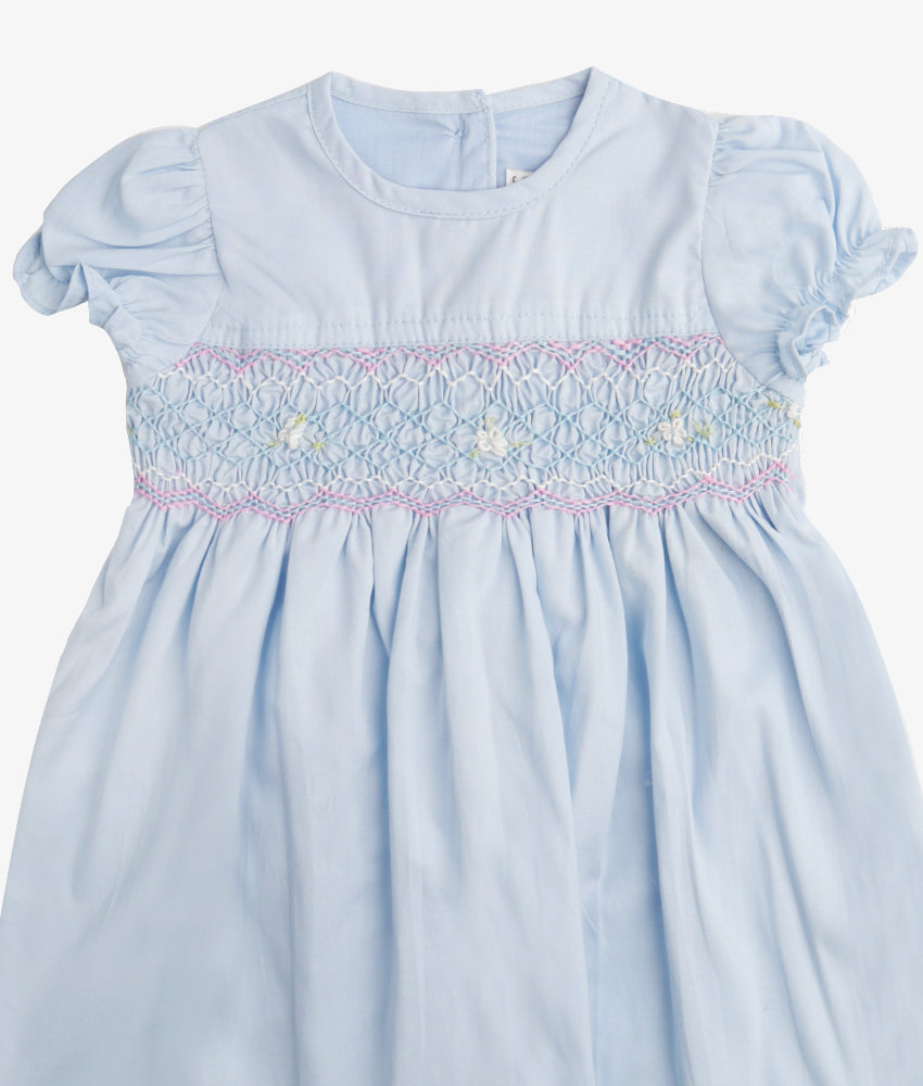 Elegant Smockers LK | Puffed Sleeve Blue Smocked Baby Dress | Sri Lanka 